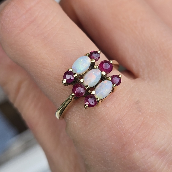 Antique Opal and ruby ring 14kt - Picture 6 of 7